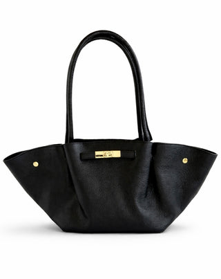 Italian Leather Crescent Tote- Black