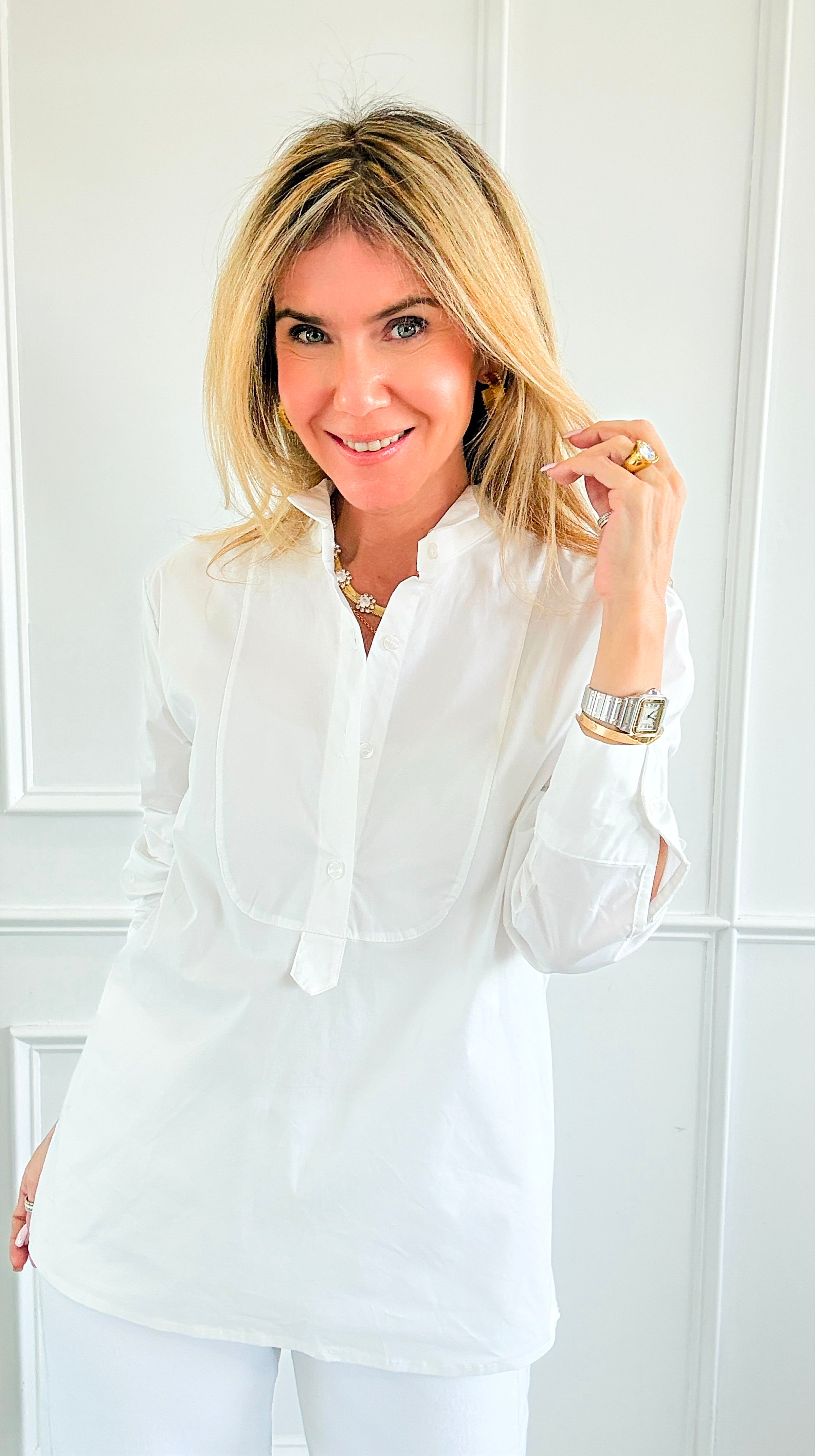 The Classic Tuxedo Italian Blouse- White