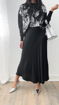 Brooklyn Italian Satin Midi Skirt - Black-170 Bottoms-Germany-Coastal Bloom Boutique, find the trendiest versions of the popular styles and looks Located in Indialantic, FL