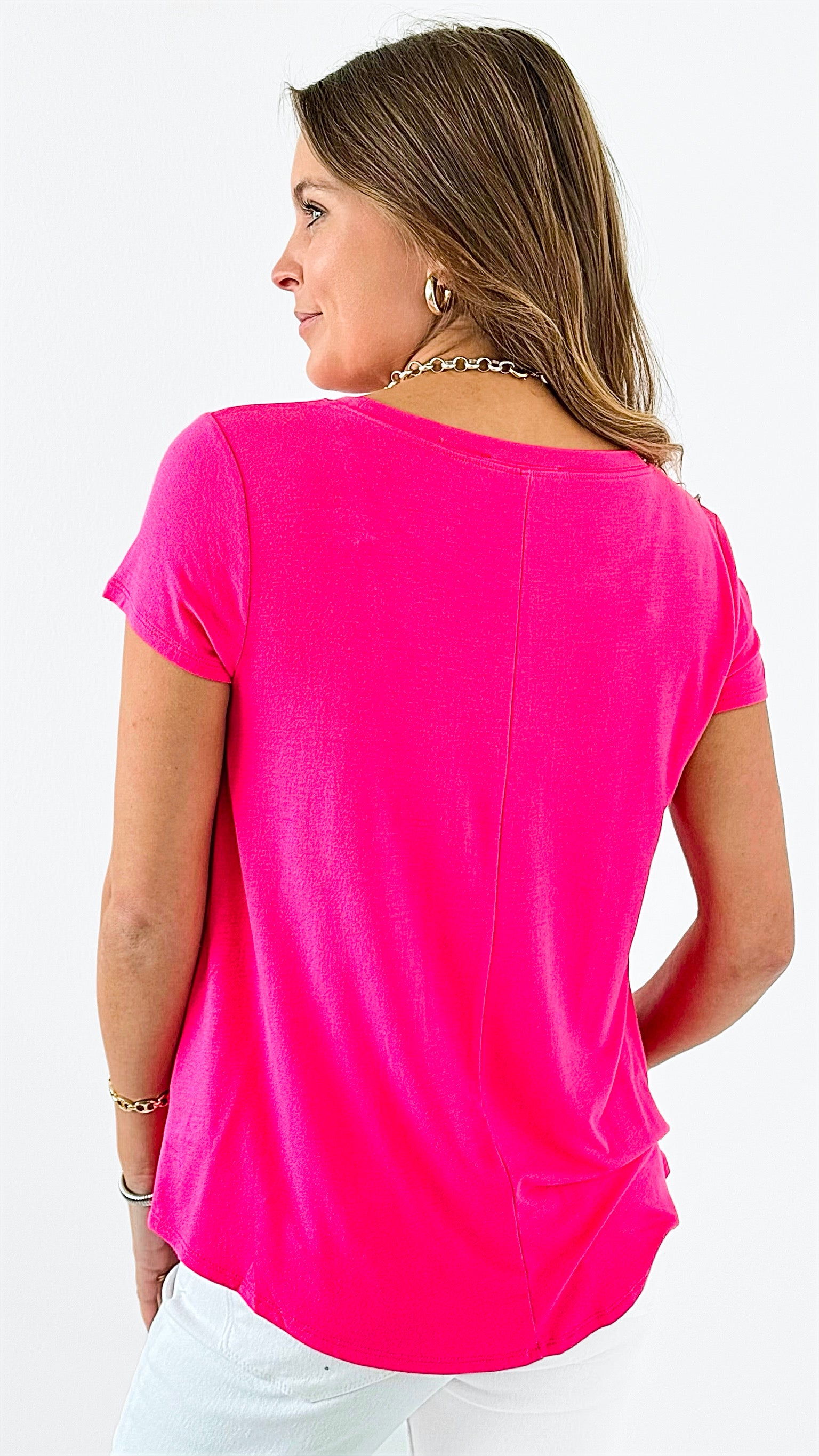 Round Hem Short Sleeve Top - Fuchsia-110 Short Sleeve Tops-Zenana-Coastal Bloom Boutique, find the trendiest versions of the popular styles and looks Located in Indialantic, FL