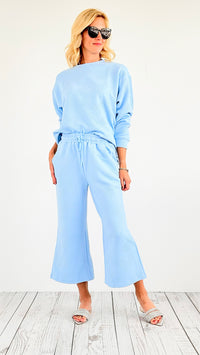 French Terry Wide Long Sleeve Top- Light Blue-170 Bottoms-Veveret-Coastal Bloom Boutique, find the trendiest versions of the popular styles and looks Located in Indialantic, FL