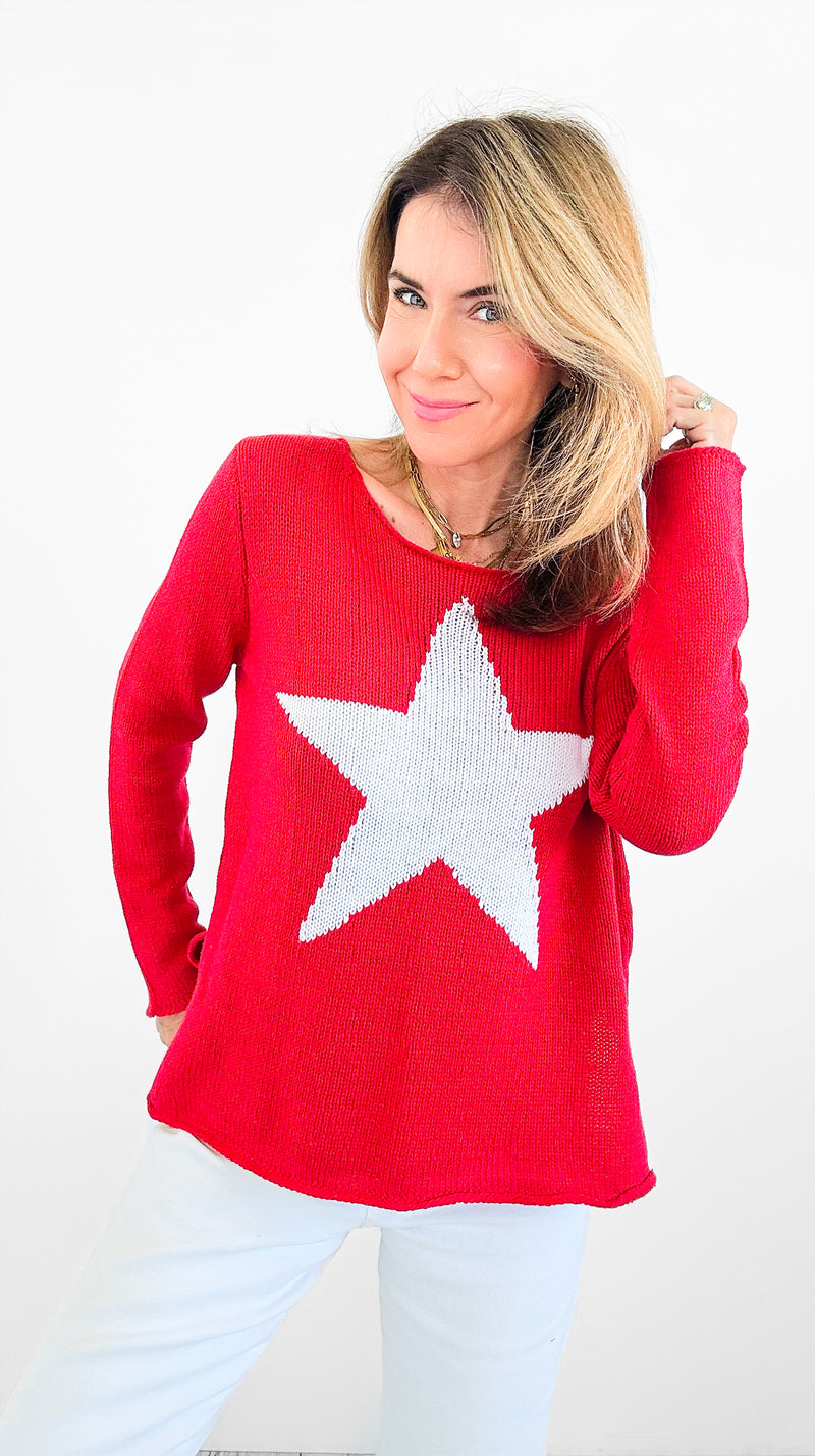 Superstar Knit Sweater - Red/Ivory-140 Sweaters-MIRACLE-Coastal Bloom Boutique, find the trendiest versions of the popular styles and looks Located in Indialantic, FL