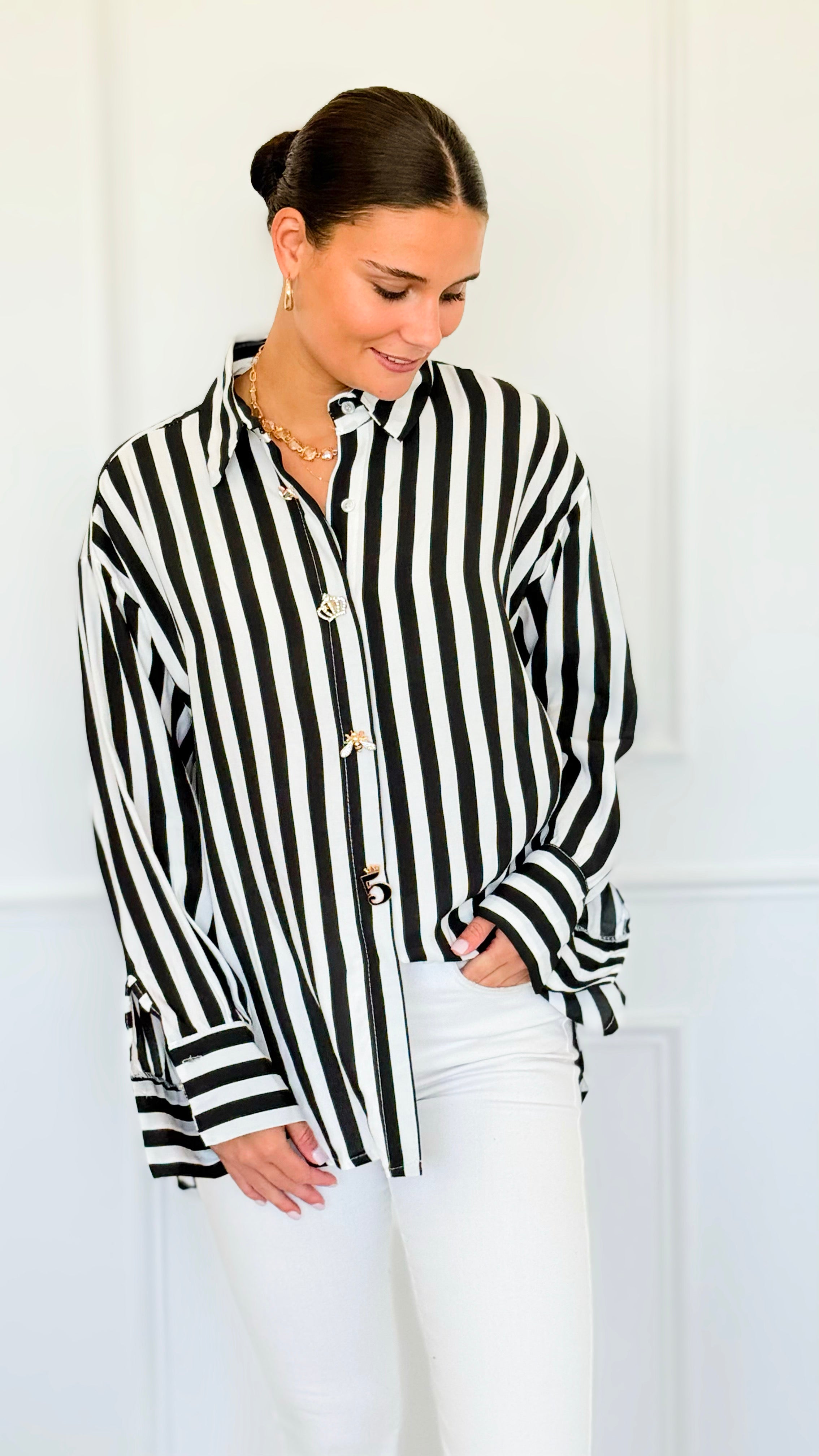 Empire Stripes Italian Blouse-110 Long Sleeve Tops-TATTOO Z-Coastal Bloom Boutique, find the trendiest versions of the popular styles and looks Located in Indialantic, FL