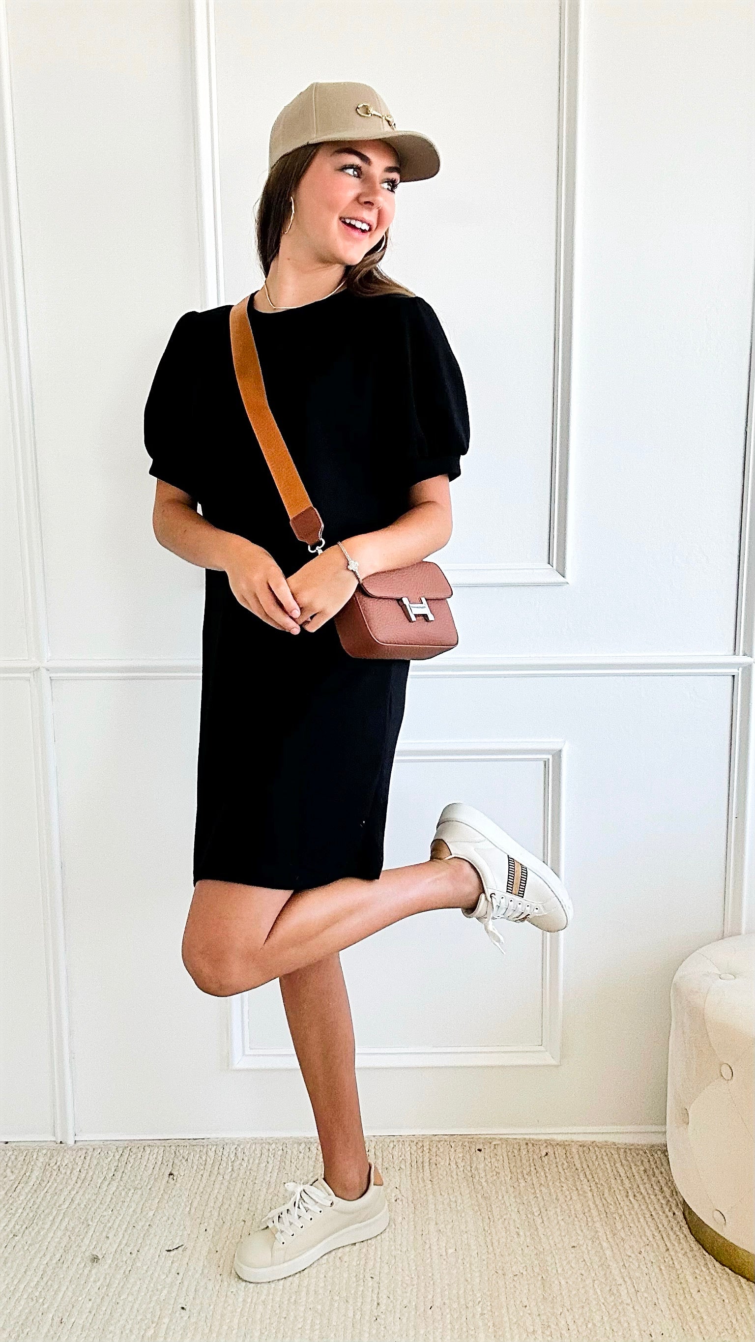 Classic Charm Italian Puff Sleeve Dress - Black-200 dresses/jumpsuits/rompers-Italianissimo-Coastal Bloom Boutique, find the trendiest versions of the popular styles and looks Located in Indialantic, FL