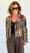 Fringed Feline Italian Cropped Jacket-160 Jackets-Italianissimo-Coastal Bloom Boutique, find the trendiest versions of the popular styles and looks Located in Indialantic, FL