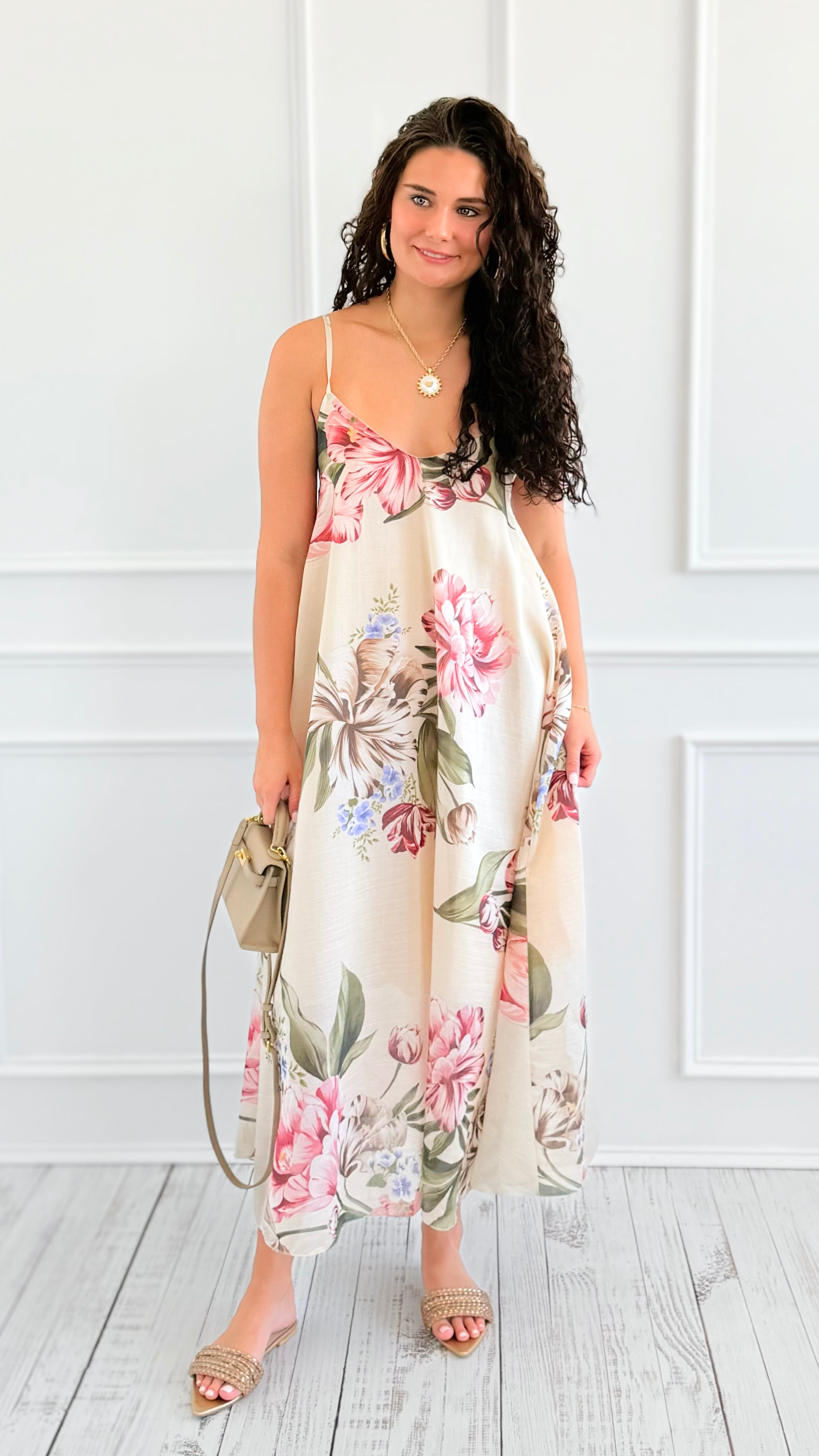 Petals Slip Sleeveless Italian Long Dress-200 Dresses/Jumpsuits/Rompers-AZUL MONACO-Coastal Bloom Boutique, find the trendiest versions of the popular styles and looks Located in Indialantic, FL