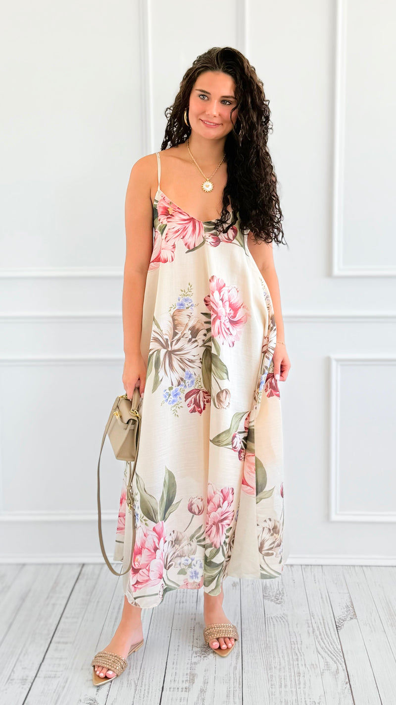 Petals Slip Sleeveless Italian Long Dress-200 Dresses/Jumpsuits/Rompers-AZUL MONACO-Coastal Bloom Boutique, find the trendiest versions of the popular styles and looks Located in Indialantic, FL