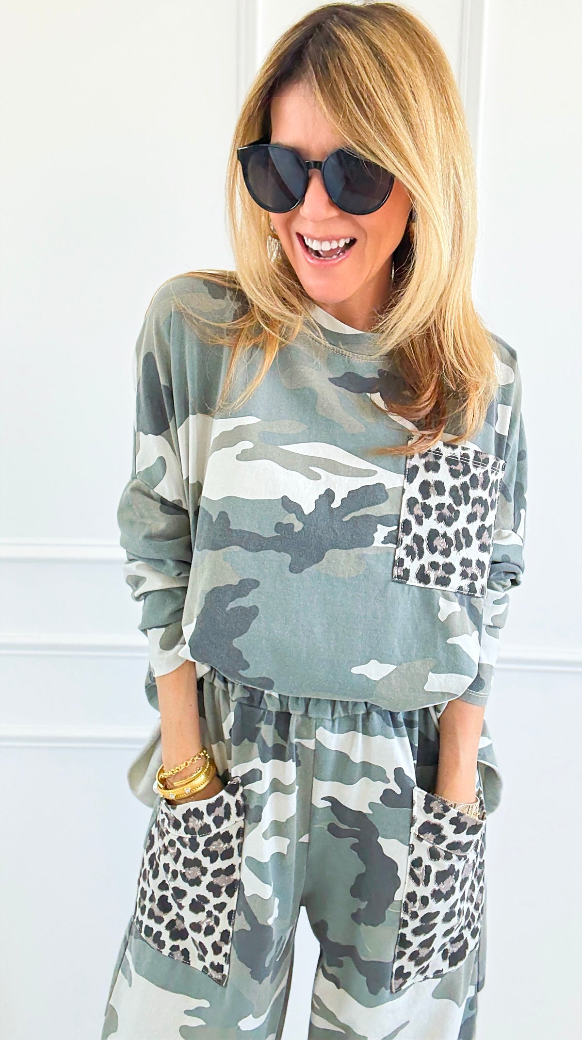Camo & Wild Italian Long Sleeve Top-110 Long Sleeve Tops-AZUL MONACO-Coastal Bloom Boutique, find the trendiest versions of the popular styles and looks Located in Indialantic, FL