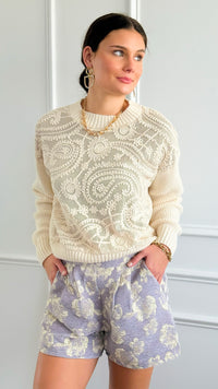 Moonlit Garden Pleated Shorts - Lt. Grey-170 Bottoms-Umgee-Coastal Bloom Boutique, find the trendiest versions of the popular styles and looks Located in Indialantic, FL