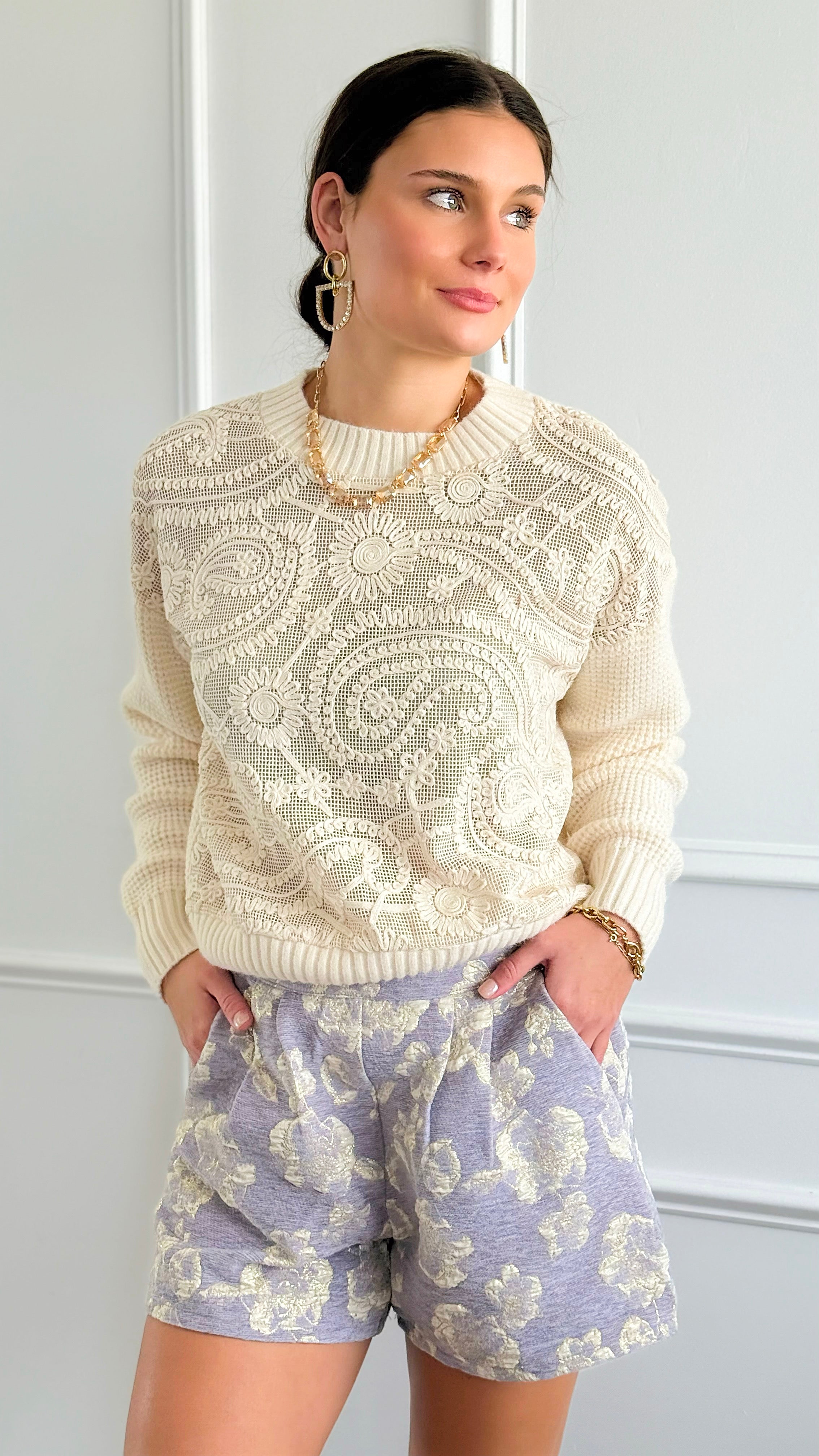 Moonlit Garden Pleated Shorts - Lt. Grey-170 Bottoms-Umgee-Coastal Bloom Boutique, find the trendiest versions of the popular styles and looks Located in Indialantic, FL