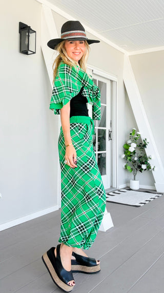 Plaid Cancelled Plans Italian Joggers - Kelly Green