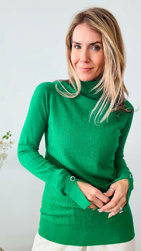 Shimmer Turtleneck CZ Sweater - Green-130 Long Sleeve Tops-IN2YOU-Coastal Bloom Boutique, find the trendiest versions of the popular styles and looks Located in Indialantic, FL