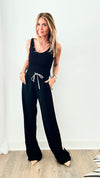 Varsity Striped Wide Leg Pants - Black-170 Bottoms-ee:some-Coastal Bloom Boutique, find the trendiest versions of the popular styles and looks Located in Indialantic, FL