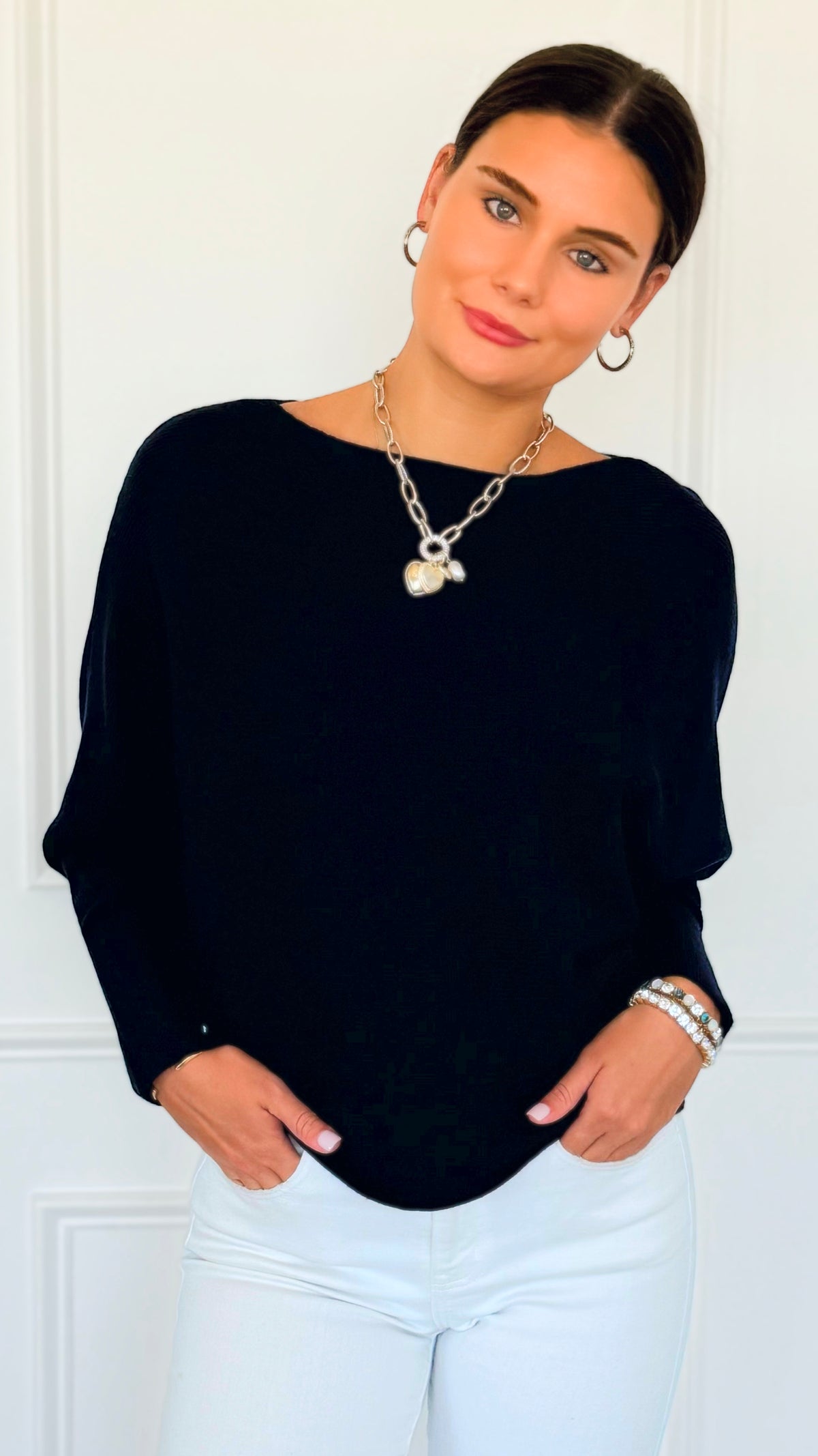 Ribbed Italian Pullover- Navy-140 Sweaters-Italianissimo-Coastal Bloom Boutique, find the trendiest versions of the popular styles and looks Located in Indialantic, FL