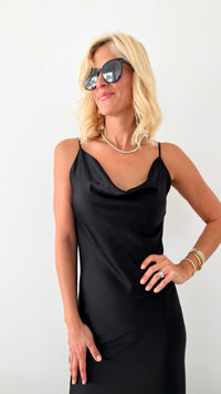 Cowl Satin Maxi Italian Dress - Black-200 Dresses/Jumpsuits/Rompers-Germany-Coastal Bloom Boutique, find the trendiest versions of the popular styles and looks Located in Indialantic, FL