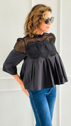 Midnight Charm Mesh Blouse-110 Long Sleeve Tops-JODIFL-Coastal Bloom Boutique, find the trendiest versions of the popular styles and looks Located in Indialantic, FL