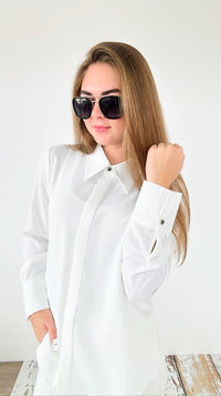 Refined Essentials Button Down Top-White-130 Long sleeve top-Must Have-Coastal Bloom Boutique, find the trendiest versions of the popular styles and looks Located in Indialantic, FL