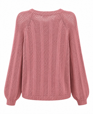Striped Cable Knit Sweater - Rose