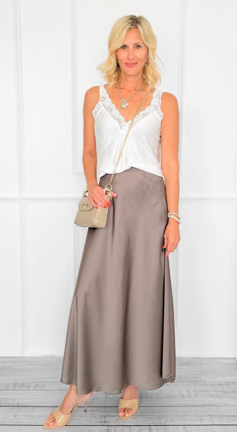 Isabella Italian Skirt- Taupe-170 Bottoms-SEE YOU IN ROME-Coastal Bloom Boutique, find the trendiest versions of the popular styles and looks Located in Indialantic, FL