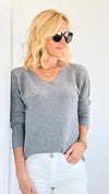 Soho Italian V-Neck Pullover - Heather Gray-140 Sweaters-Italianissimo-Coastal Bloom Boutique, find the trendiest versions of the popular styles and looks Located in Indialantic, FL