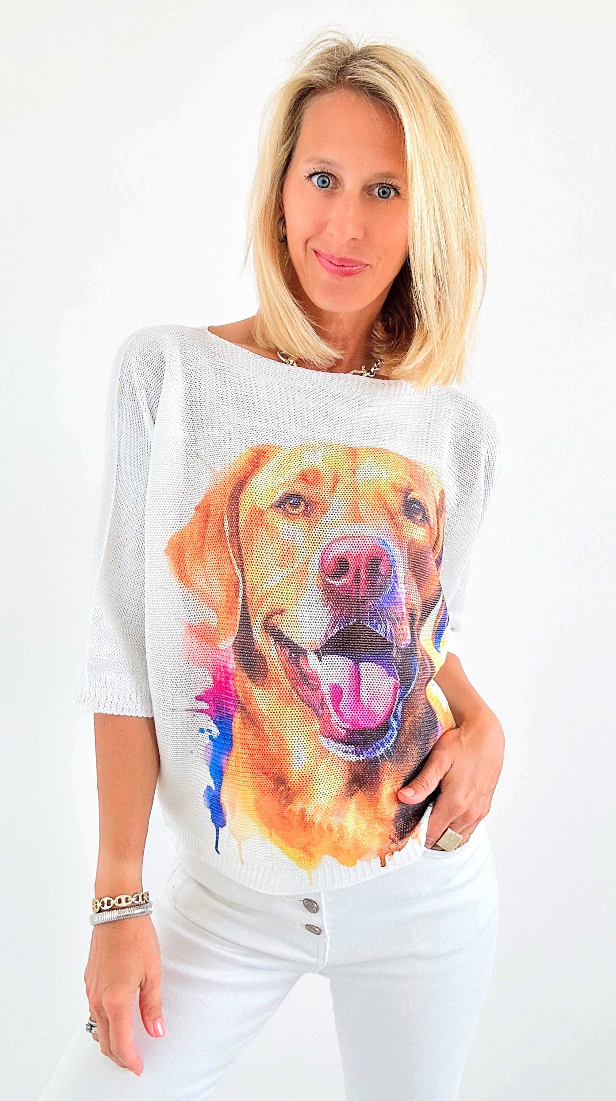 Painted Pup Short Sleeve Italian St Tropez Knit-140 Sweaters-Italianissimo-Coastal Bloom Boutique, find the trendiest versions of the popular styles and looks Located in Indialantic, FL