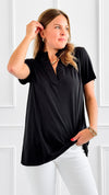 Relaxed Riviera Polo Top - Black-110 Short Sleeve Tops-Heimish-Coastal Bloom Boutique, find the trendiest versions of the popular styles and looks Located in Indialantic, FL