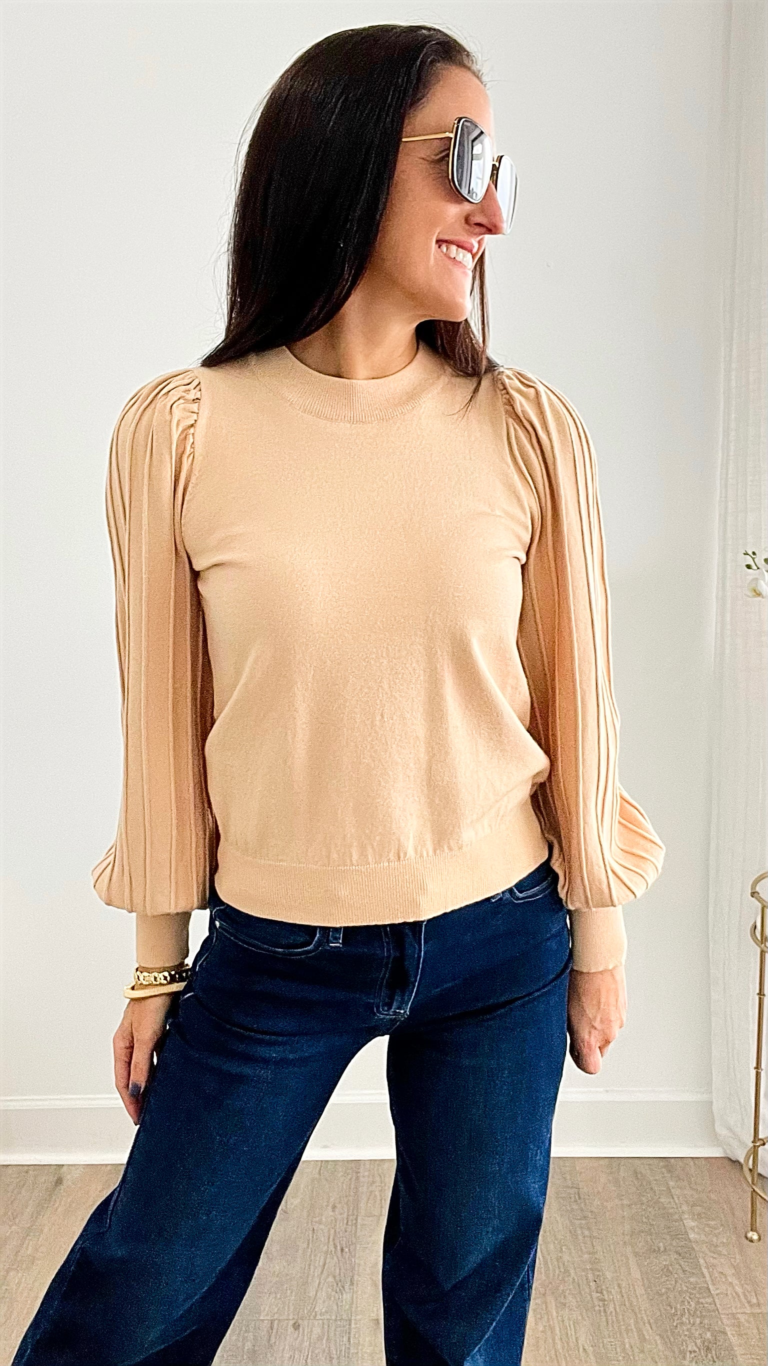 Time for Tea Pleated Pullover Sweater - Oatmilk-140 Sweaters-&MERCI-Coastal Bloom Boutique, find the trendiest versions of the popular styles and looks Located in Indialantic, FL