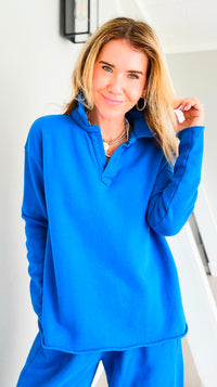 Eileen Cozy Lounge Collar Pullover Top - Deep Indigo