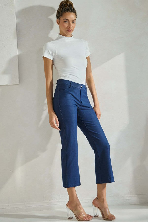 Flared Elegance Cropped Pants - Denim Blue-170 Bottoms/Shorts-YELETE-Coastal Bloom Boutique, find the trendiest versions of the popular styles and looks Located in Indialantic, FL