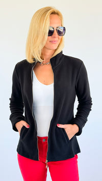 Penelope High-Neck Zip-Up - Solid Black-160 Jackets-ARYEH-Coastal Bloom Boutique, find the trendiest versions of the popular styles and looks Located in Indialantic, FL