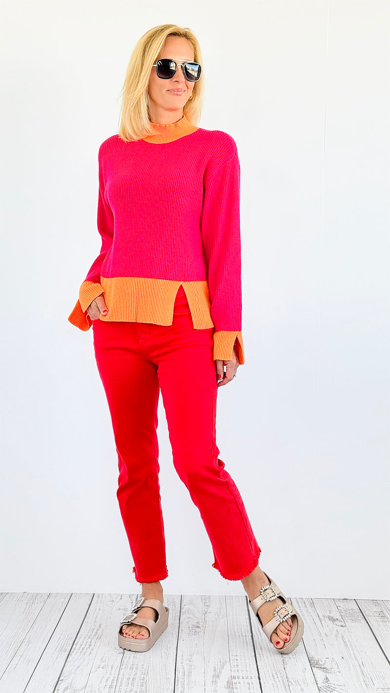 Colorblock Mock neck Sweater-130 Long sleeve top-SUGARLIPS-Coastal Bloom Boutique, find the trendiest versions of the popular styles and looks Located in Indialantic, FL