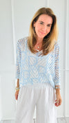 Parisian Short Sleeve Italian Crochet- Sky Blue-140 Sweaters-SORPRESA-Coastal Bloom Boutique, find the trendiest versions of the popular styles and looks Located in Indialantic, FL