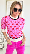 Sweet Bow Round Neck Ribbon Sweater-140 Sweaters-T H M L-Coastal Bloom Boutique, find the trendiest versions of the popular styles and looks Located in Indialantic, FL