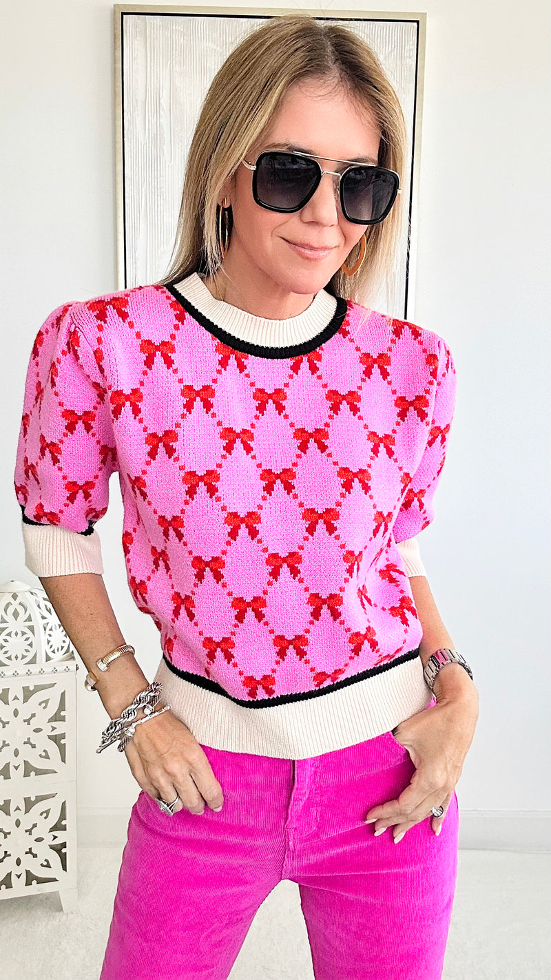 Sweet Bow Round Neck Ribbon Sweater-140 Sweaters-T H M L-Coastal Bloom Boutique, find the trendiest versions of the popular styles and looks Located in Indialantic, FL
