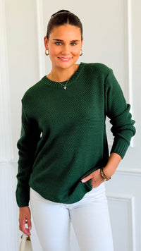 Round Neck Basic Sweater - Dk.Green-140 Sweaters-Zenana-Coastal Bloom Boutique, find the trendiest versions of the popular styles and looks Located in Indialantic, FL