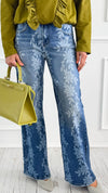 Floral Wide-Leg Denim Pants-170 Bottoms-Anniewear-Coastal Bloom Boutique, find the trendiest versions of the popular styles and looks Located in Indialantic, FL