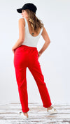 Spring Italian Jogger Pant- Red Orange-180 Joggers-Italianissimo-Coastal Bloom Boutique, find the trendiest versions of the popular styles and looks Located in Indialantic, FL