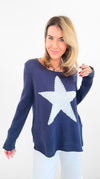 Superstar Knit Sweater - Navy/Ivory-140 Sweaters-MIRACLE-Coastal Bloom Boutique, find the trendiest versions of the popular styles and looks Located in Indialantic, FL