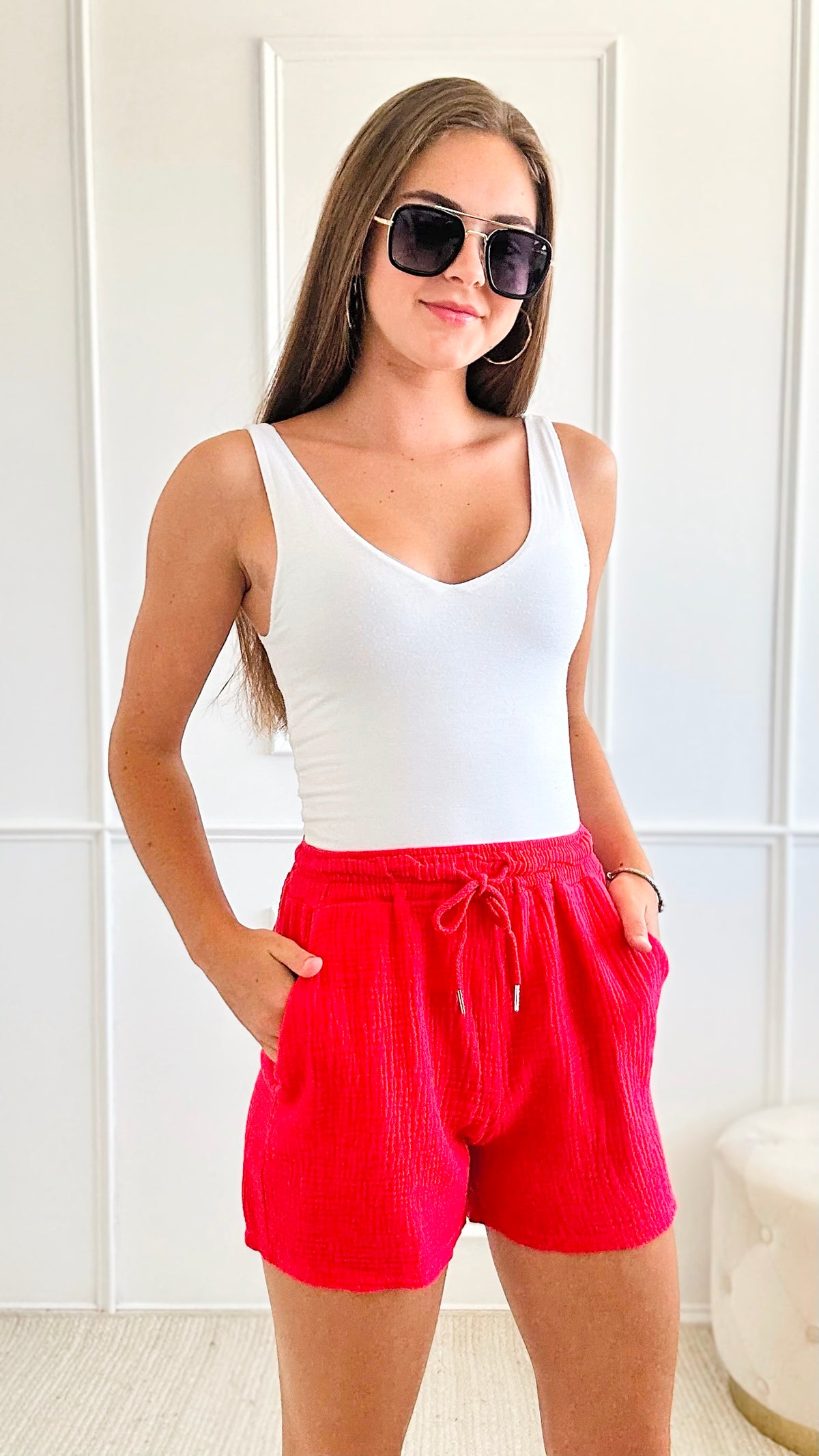 Whispering Willow Italian Short - Red-Short-Italianissimo-Coastal Bloom Boutique, find the trendiest versions of the popular styles and looks Located in Indialantic, FL