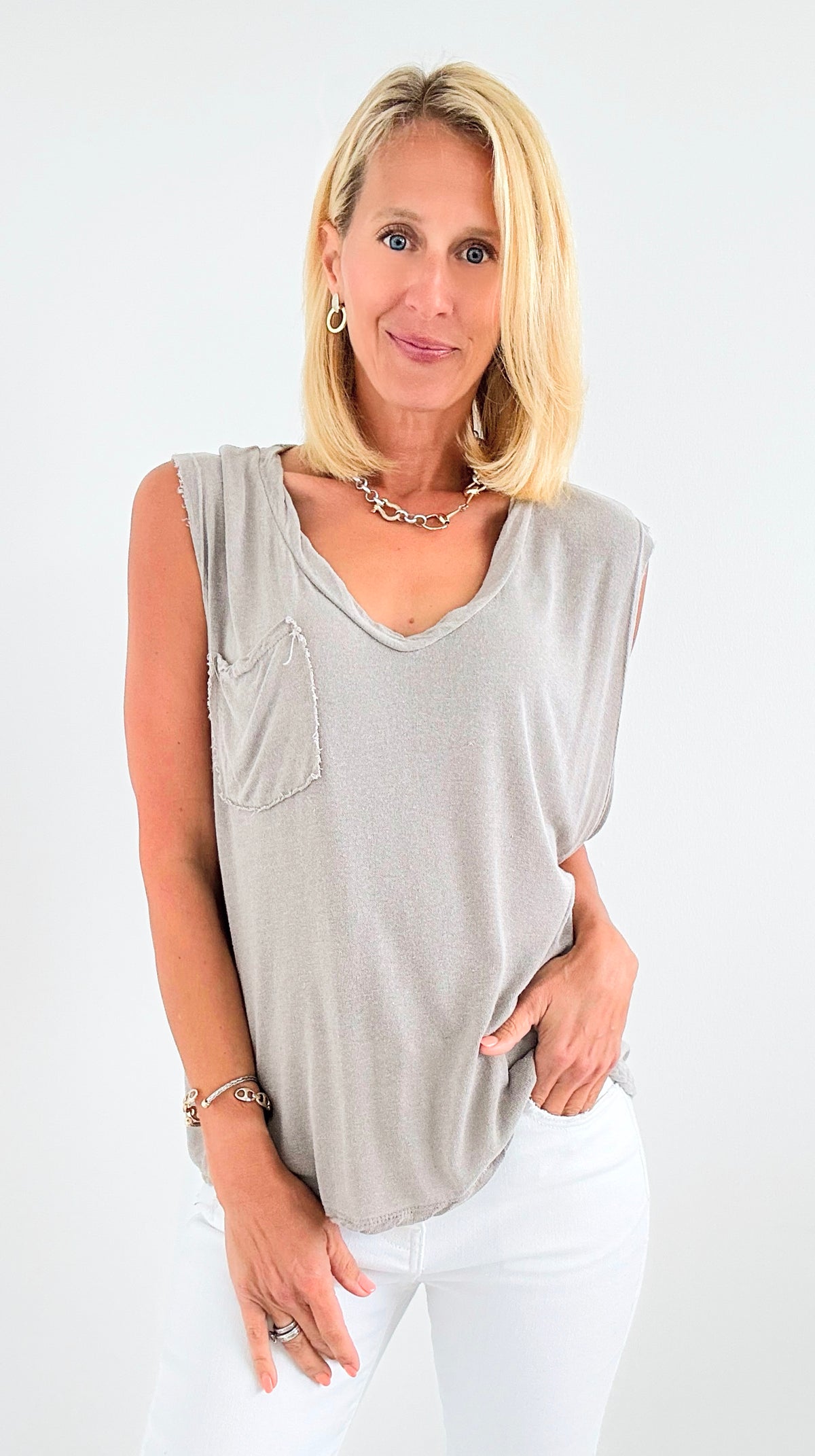 Effortlessly Yours Raw Edge Top-100 Sleeveless Tops-V6-Coastal Bloom Boutique, find the trendiest versions of the popular styles and looks Located in Indialantic, FL