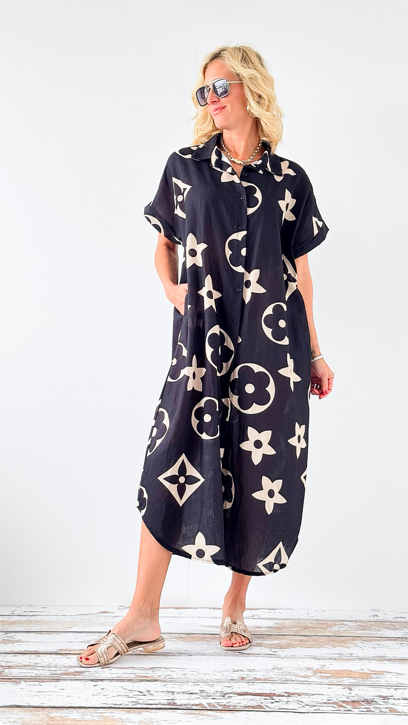 Luxe Bloom Shirt Dress - Black-200 Dresses/Jumpsuits/Rompers-DIS MOI-Coastal Bloom Boutique, find the trendiest versions of the popular styles and looks Located in Indialantic, FL