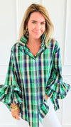 Tartan Ruffle Bell Sleeve Italian Blouse-170 Bottoms-TATTOO Z-Coastal Bloom Boutique, find the trendiest versions of the popular styles and looks Located in Indialantic, FL