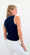 Contrast Trim Sweater Vest-100 Sleeveless Tops-Blu Pepper-Coastal Bloom Boutique, find the trendiest versions of the popular styles and looks Located in Indialantic, FL