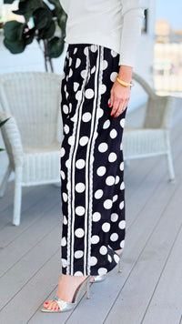 Playful Dot Lace Trim Wide Leg Pants - Black