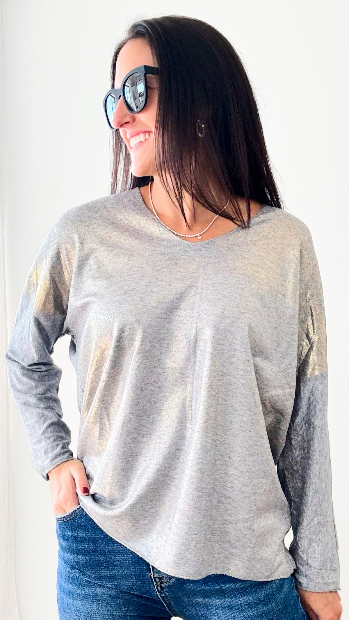 Gold Shine - Light Italian Pullover - Grey-140 Sweaters-Germany-Coastal Bloom Boutique, find the trendiest versions of the popular styles and looks Located in Indialantic, FL