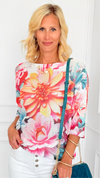 Sunset Dahlia St Tropez Short Sleeve Sweater-140 Sweaters-SORPRESA-Coastal Bloom Boutique, find the trendiest versions of the popular styles and looks Located in Indialantic, FL