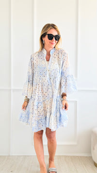 Paisley Paradise Eyelet Italian Tunic - Sky Blue-200 dresses/jumpsuits/rompers-Italianissimo-Coastal Bloom Boutique, find the trendiest versions of the popular styles and looks Located in Indialantic, FL