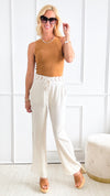 Embroidery Detailed Front Tie Linen Pants-Beige-170 Bottoms-original usa-Coastal Bloom Boutique, find the trendiest versions of the popular styles and looks Located in Indialantic, FL