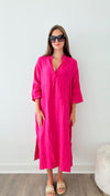 Pocketed Linen Tunic Italian Dress - Fuchsia-200 Dresses/Jumpsuits/Rompers-Yolly-Coastal Bloom Boutique, find the trendiest versions of the popular styles and looks Located in Indialantic, FL