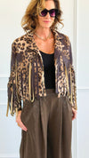 Fringed Feline Italian Cropped Jacket-160 Jackets-Italianissimo-Coastal Bloom Boutique, find the trendiest versions of the popular styles and looks Located in Indialantic, FL